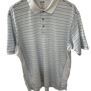Adidas Men’s Clima Cool polo shirt Xl Blue stripes  Golf Atheleisure Casual